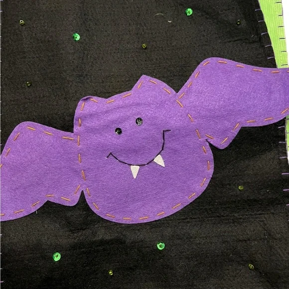 Vintage Halloween Trick or Treat Tote Bags Felt Ghost Bat Sequin Embroidery 2 pc - Picture 10 of 10